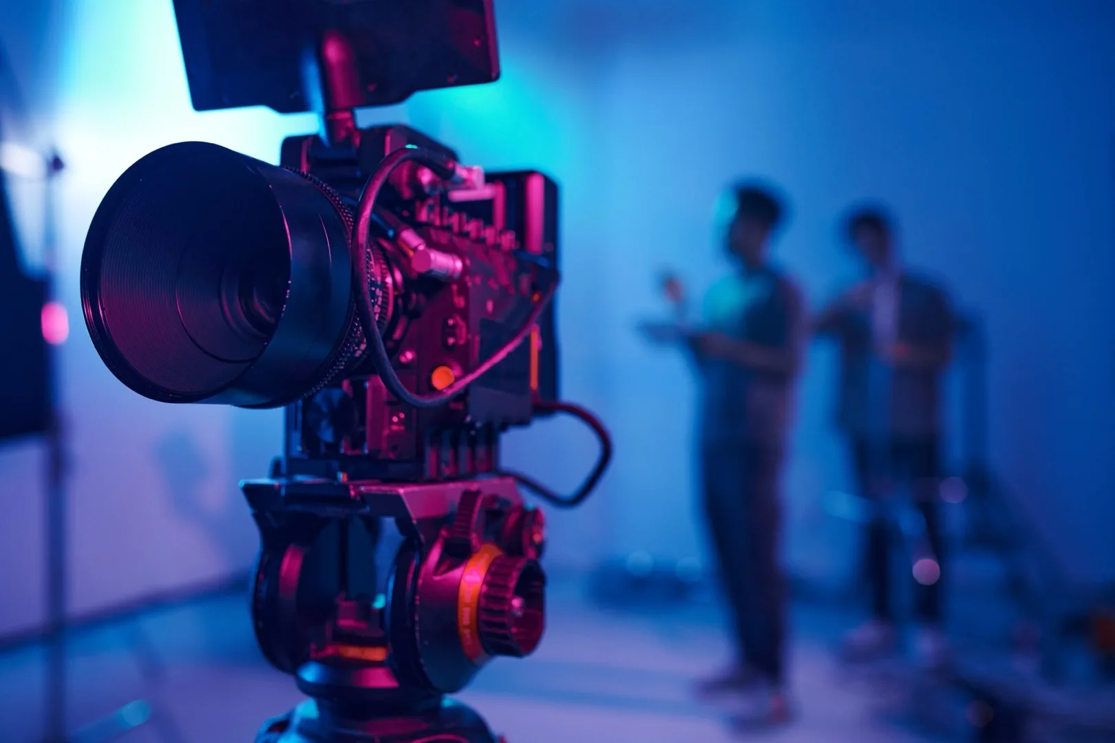 A large camera on a film set during a shoot